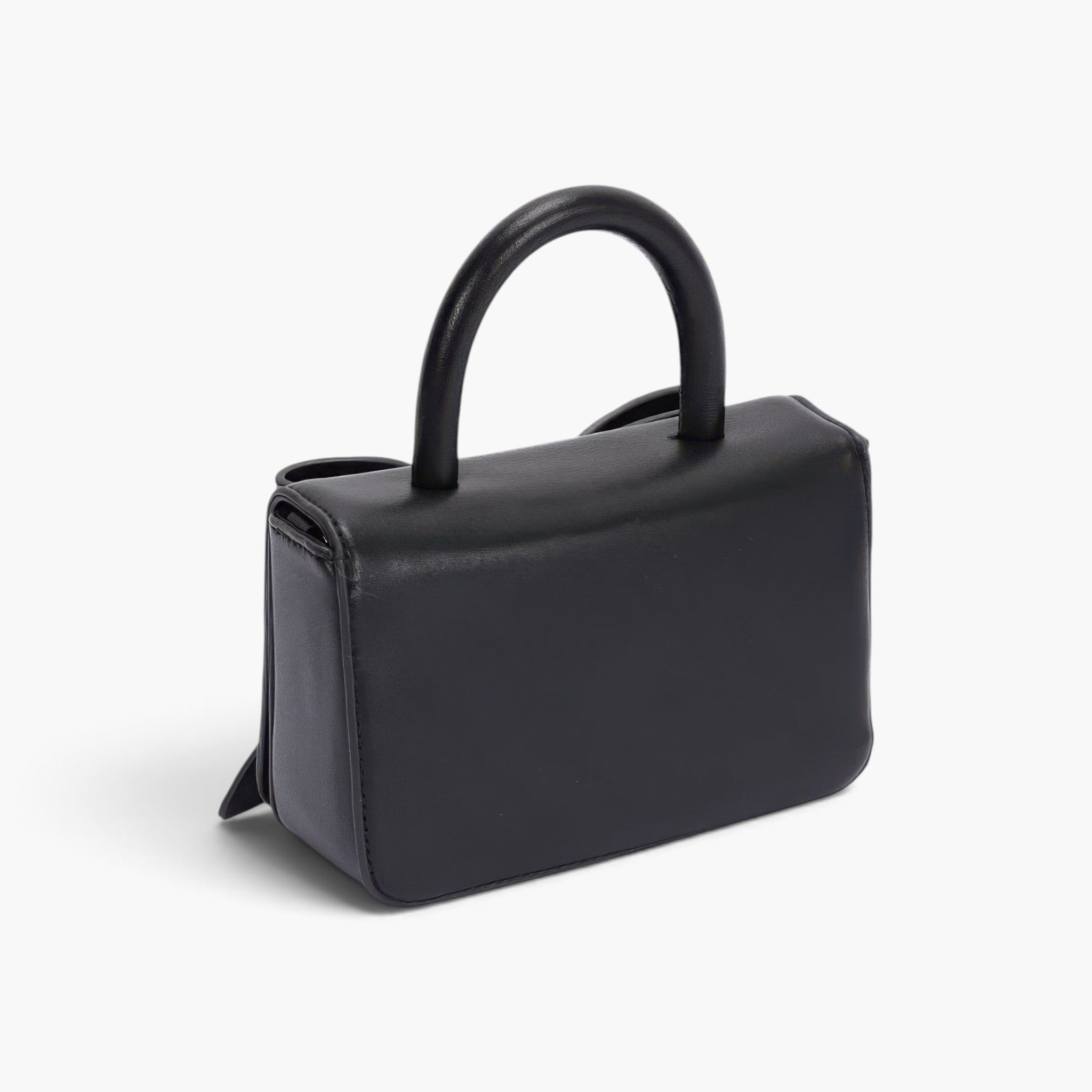 Beach Rose Co. black faux leather handbag with a structured silhouette and a chic ribbon-style top handle.