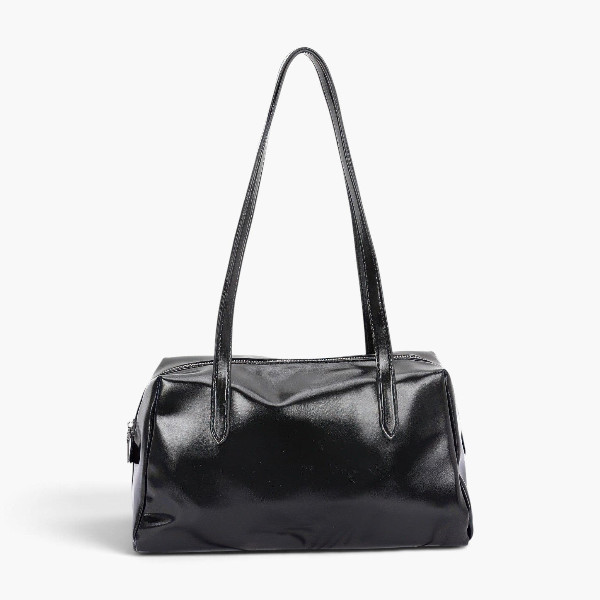 Beach Rose Co. black faux leather sport bag with a secure zipper closure and sleek modern design.