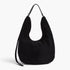 Beach Rose Co. black faux suede bindle bag with a structured silhouette and a sturdy leather shoulder strap.