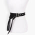 Beach Rose Co. black faux suede belt featuring long fringe details, silver-tone grommets, and a rectangular buckle.