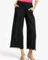 Beach Rose Co. black wide-leg pants in a linen-cotton blend with an elastic waistband, side pockets, and frayed hems.