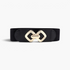 Beach Rose Co. black stretch waist belt with a gold geometric double diamond alloy buckle and ridged center detail.