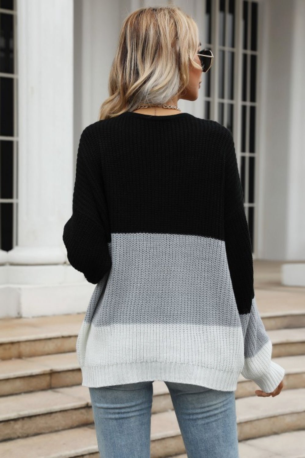 Beach Rose Co. - Black Gray Color Block Chunky Knit Sweater