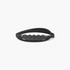 Beach Rose Co. black skinny metal waist belt featuring a geometric hexagon buckle and a finely ribbed stretch band.