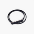 Beach Rose Co. black skinny waist belt featuring a geometric hexagon buckle with a ribbed stretch metal band.