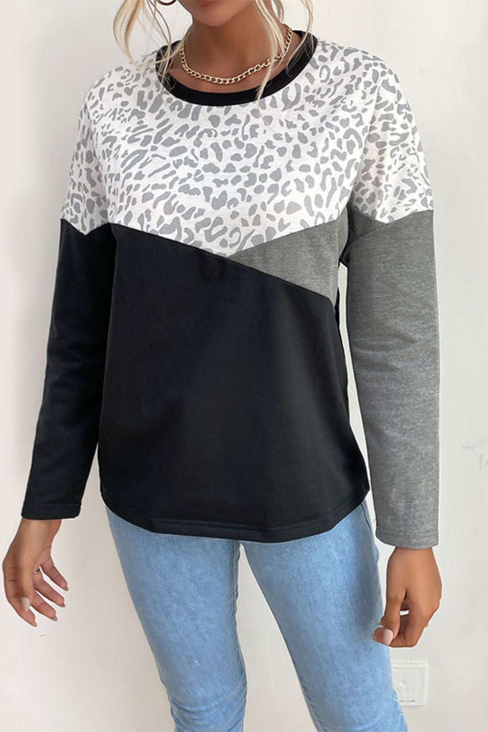 Beach Rose Co. - Black Leopard Color Block Pullover