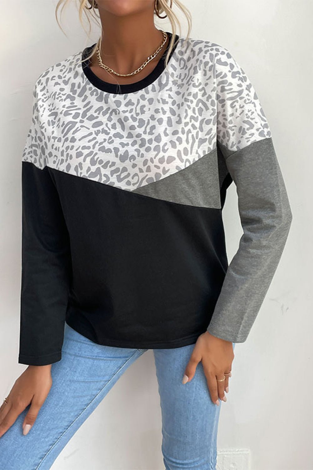 Beach Rose Co. - Black Leopard Color Block Pullover