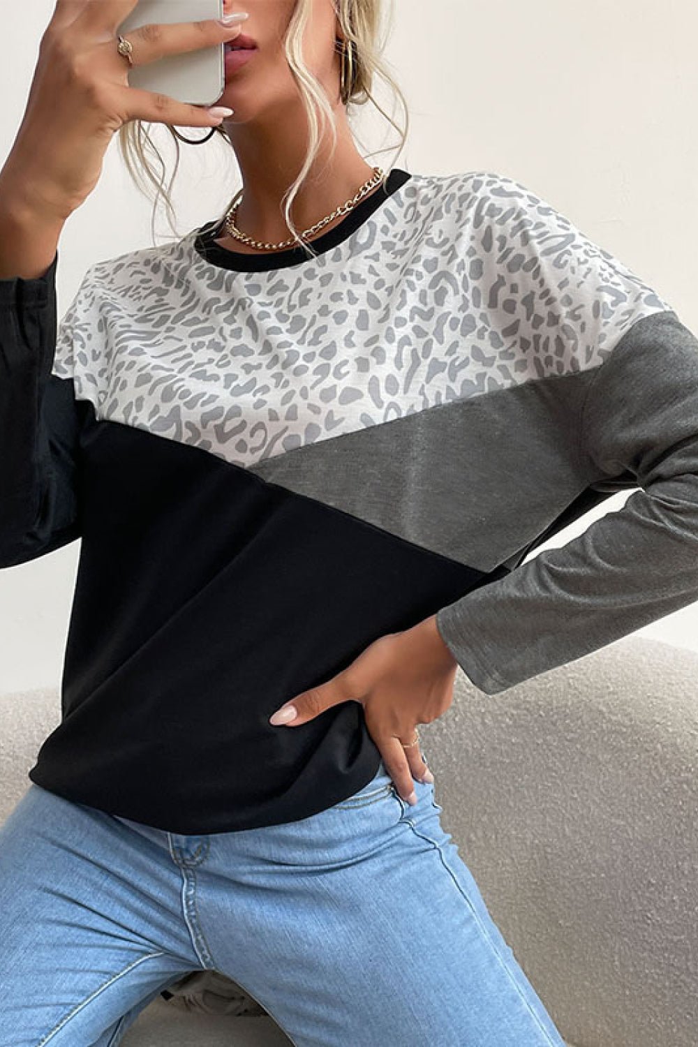 Beach Rose Co. - Black Leopard Color Block Pullover