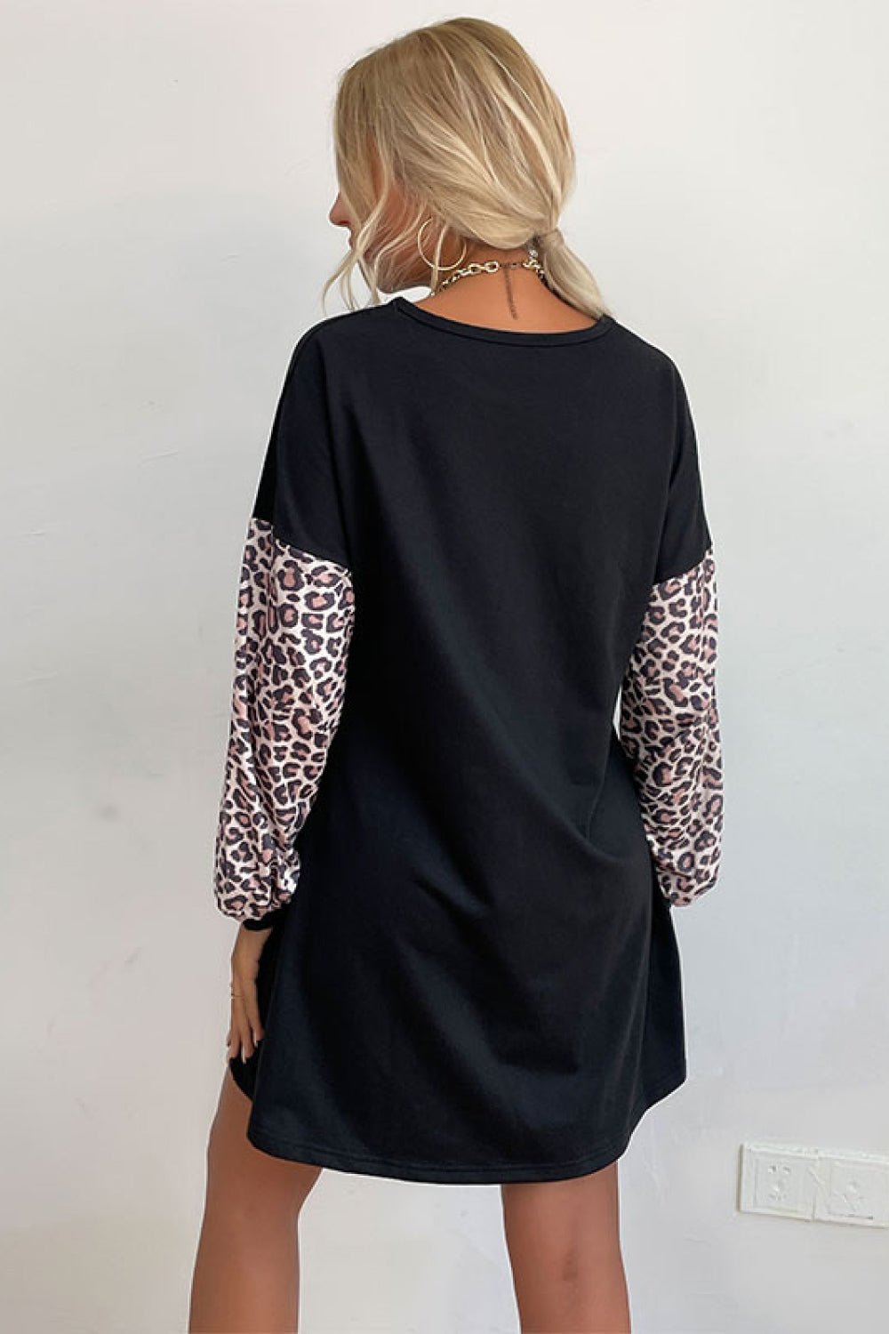 Beach Rose Co. - Black Leopard Print Mini Sweatshirt Dress