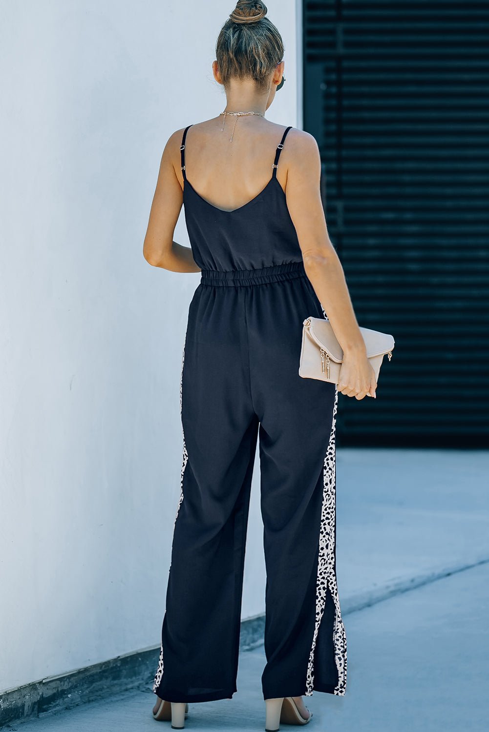 Beach Rose Co. - Black Leopard Spaghetti Strap Wide Leg Jumpsuit