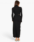 Beach Rose Co. black mock neck crop top and maxi skirt set with bell sleeves viewed from the back