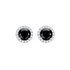 Beach Rose Co. black moissanite stud earrings with a clear zircon halo set in platinum-plated sterling silver.