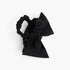 Beach Rose Co. black nylon clutch bag featuring a large front bow and a ruched top handle against a white background