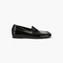 Beach Rose Co. black patent pleather loafers with a glossy finish, round toe, and mock stitch detail.