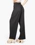 Beach Rose Co. black pleated stretch crepe wide-leg pants with a high-waisted pull-on fit and tie-front detail.