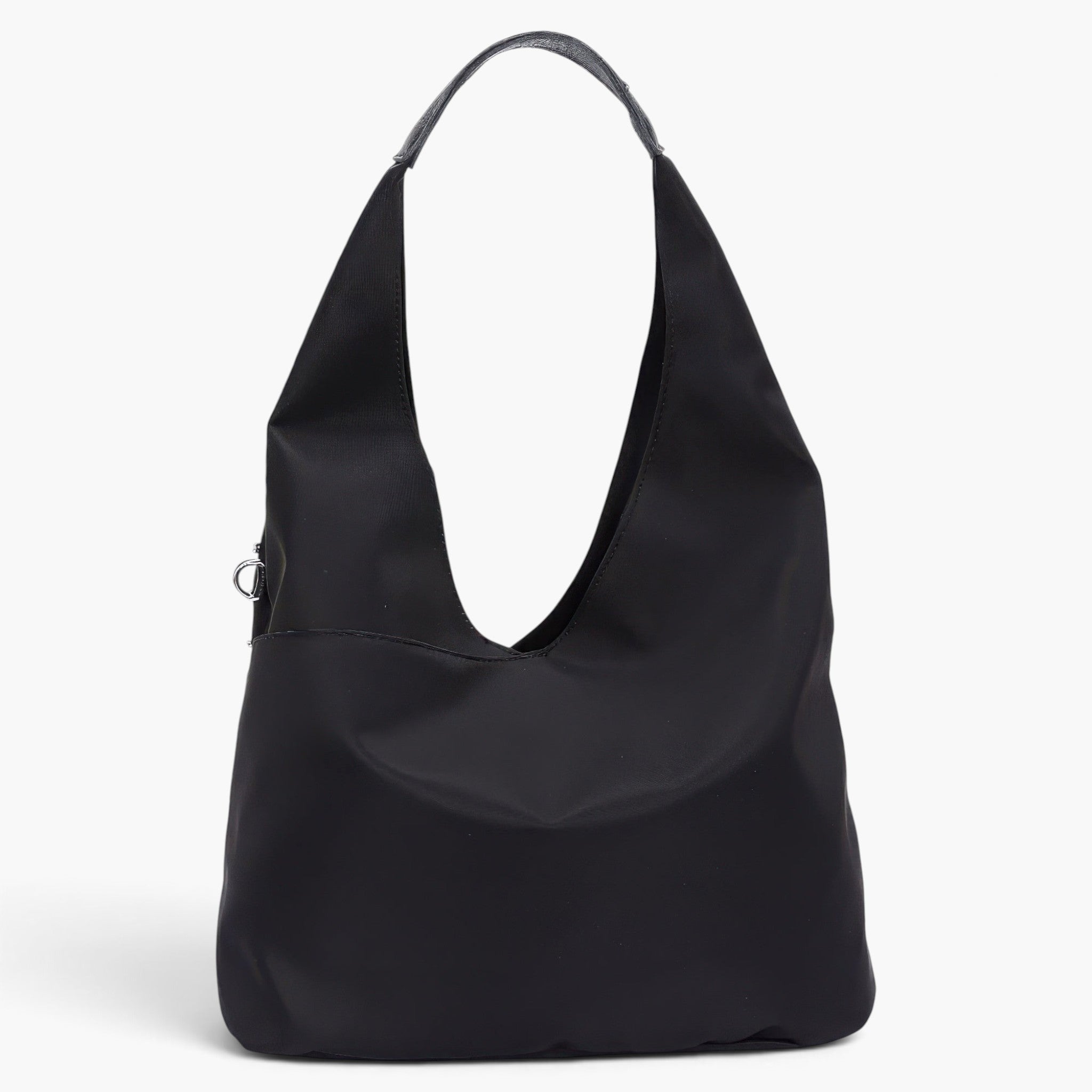 Beach Rose Co. black polyurethane bindle bag with a spacious design and sturdy handle for versatile styling