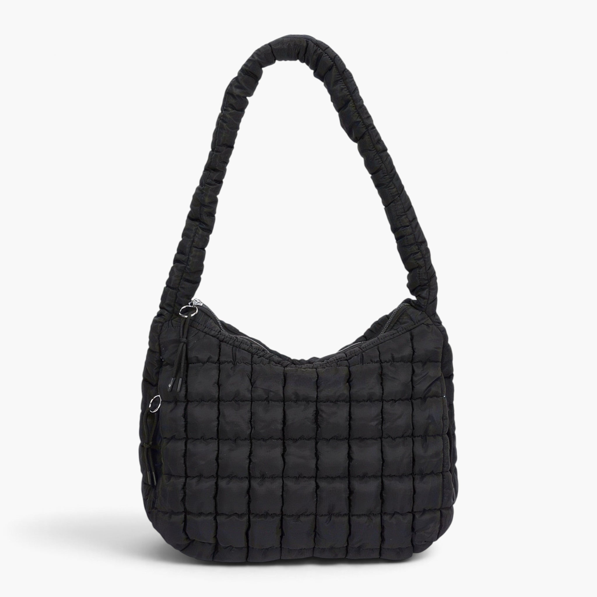 Beach Rose Co. black quilted nylon padded crossbody bag with a soft, textured finish and a comfortable shoulder strap.