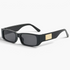 Beach Rose Co. black rectangular sunglasses with wide temples and textured gold accents in a retro full-rim style.