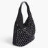 Beach Rose Co. black polyurethane bindle bag featuring sparkling rhinestone studs and a comfortable shoulder handle