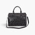 Beach Rose Co. black polyurethane bowling bag featuring sparkling rhinestone studs and a detachable shoulder strap.
