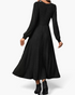 Beach Rose Co. black ribbed knit midi dress with long balloon sleeves and a flared skirt, back view