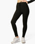 Beach Rose Co. black ribbed lounge leggings with an adjustable tie-front drawstring waistband on a model.