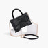 Beach Rose Co. black faux leather handbag featuring a decorative ribbon bow, top handle, and gold chain shoulder strap.
