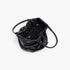Beach Rose Co. black faux leather tote bag with ruched texture and open top view showing interior lining