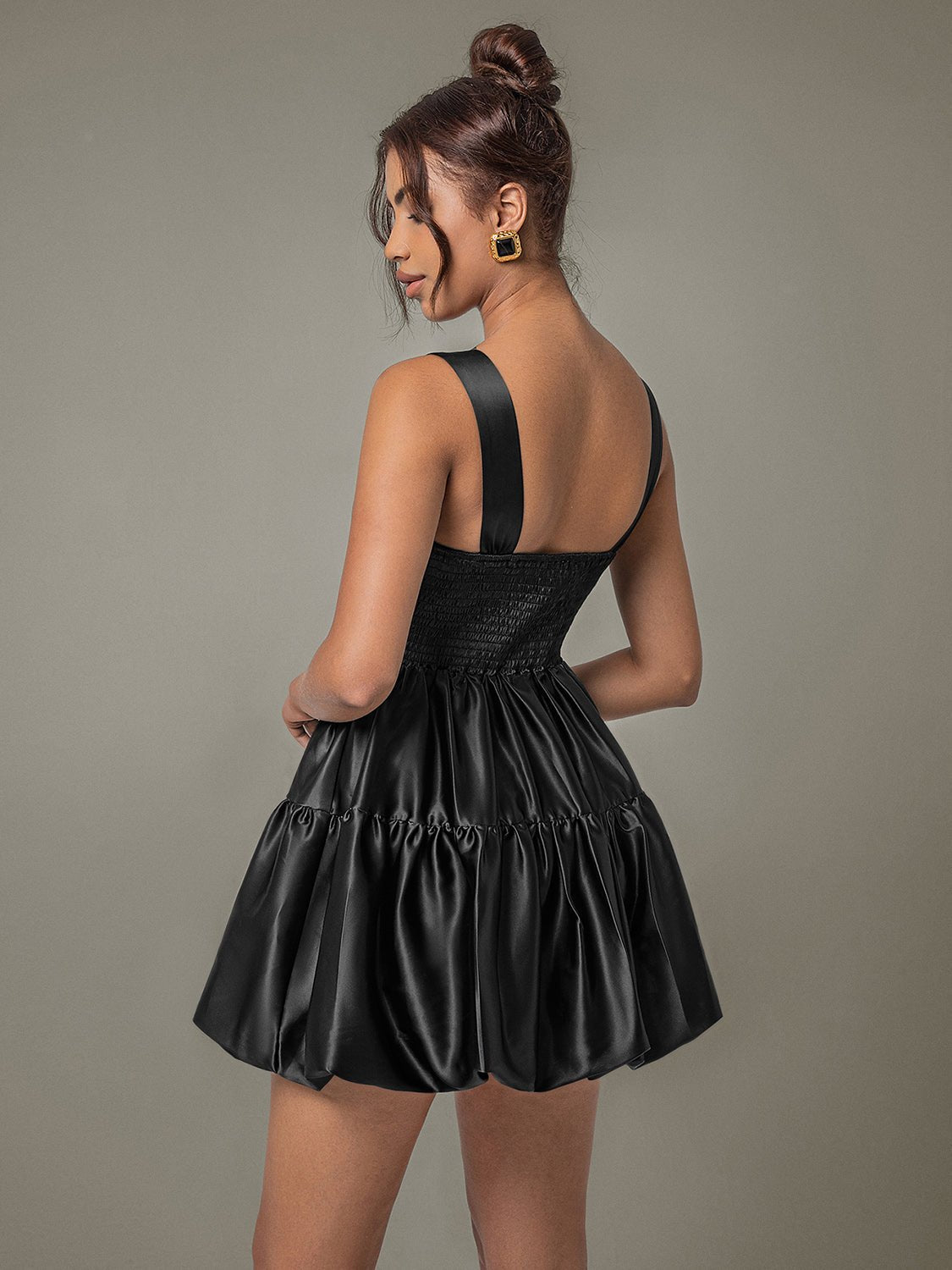 Beach Rose Co. - Black Sleeveless Satin Bubble Mini Dress