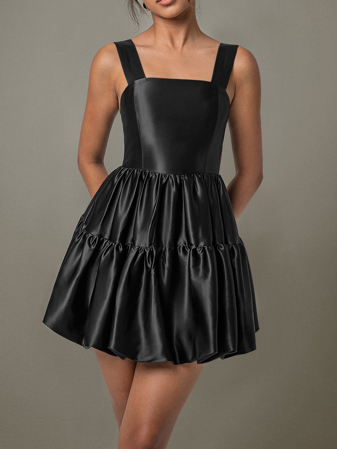 Beach Rose Co. - Black Sleeveless Satin Bubble Mini Dress