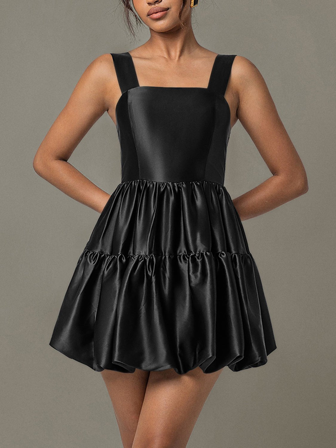 Beach Rose Co. - Black Sleeveless Satin Bubble Mini Dress