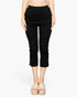 Beach Rose Co. black cropped pants in stretch crepe fabric with a slit hem detail and elasticized waist