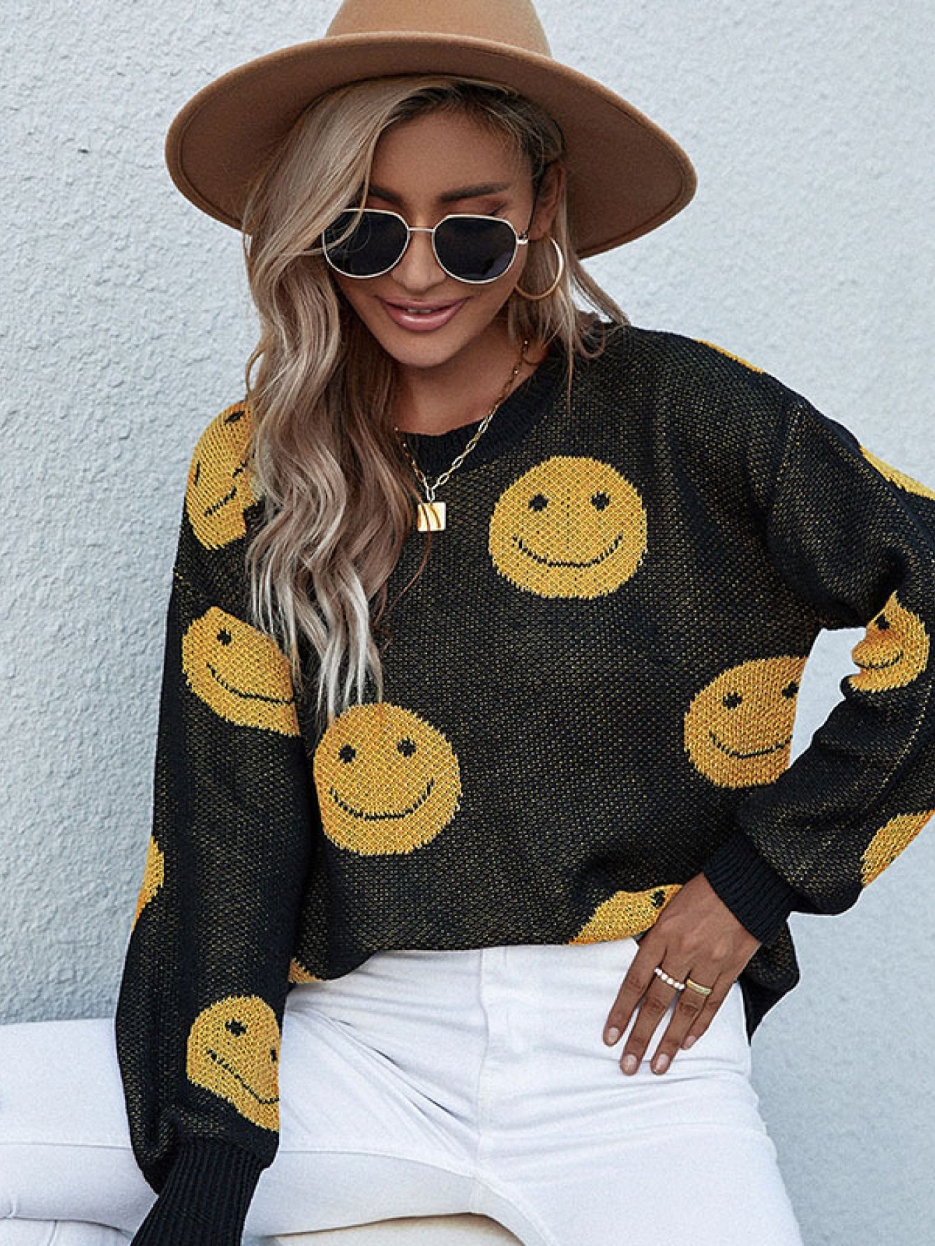 Beach Rose Co. - Black Smiley Face Sweater