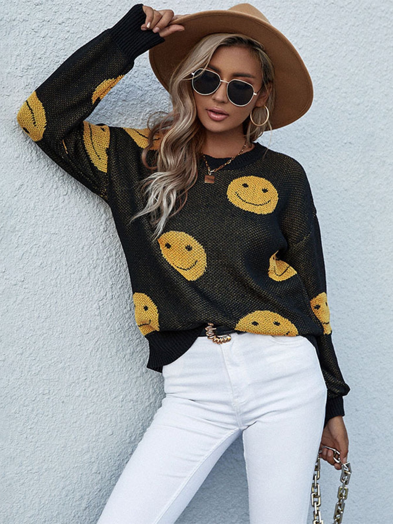 Beach Rose Co. - Black Smiley Face Sweater