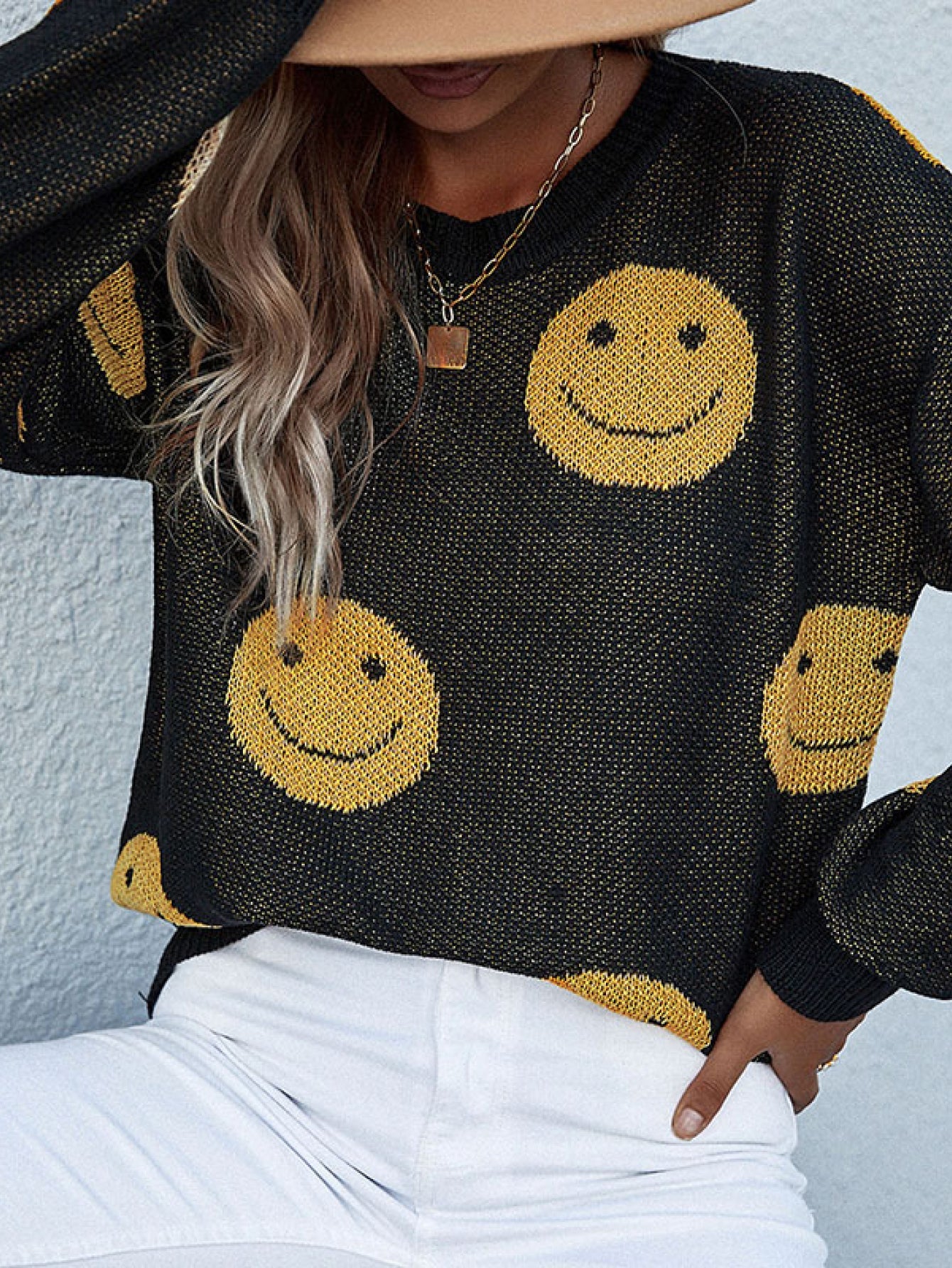 Beach Rose Co. - Black Smiley Face Sweater