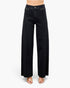 Beach Rose Co. black high-rise straight-leg jeans featuring vertical front pleat detailing and a raw hem finish.