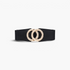 Beach Rose Co. black stretch waist belt with a textured gold-tone double circle buckle and PU front panel.