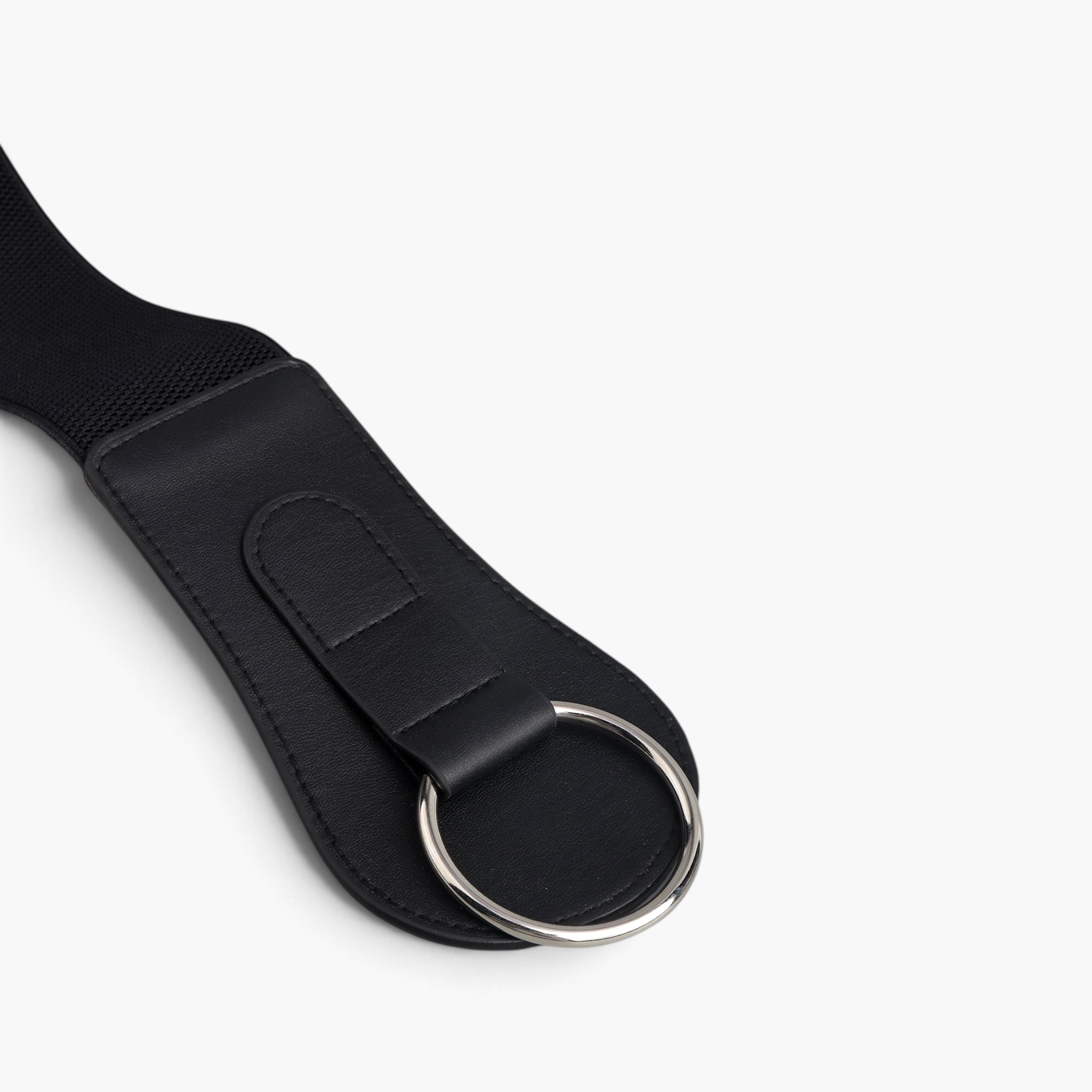 Beach Rose Co. black wide waist belt with a silver-tone ring buckle, PU front panel, and elastic band.