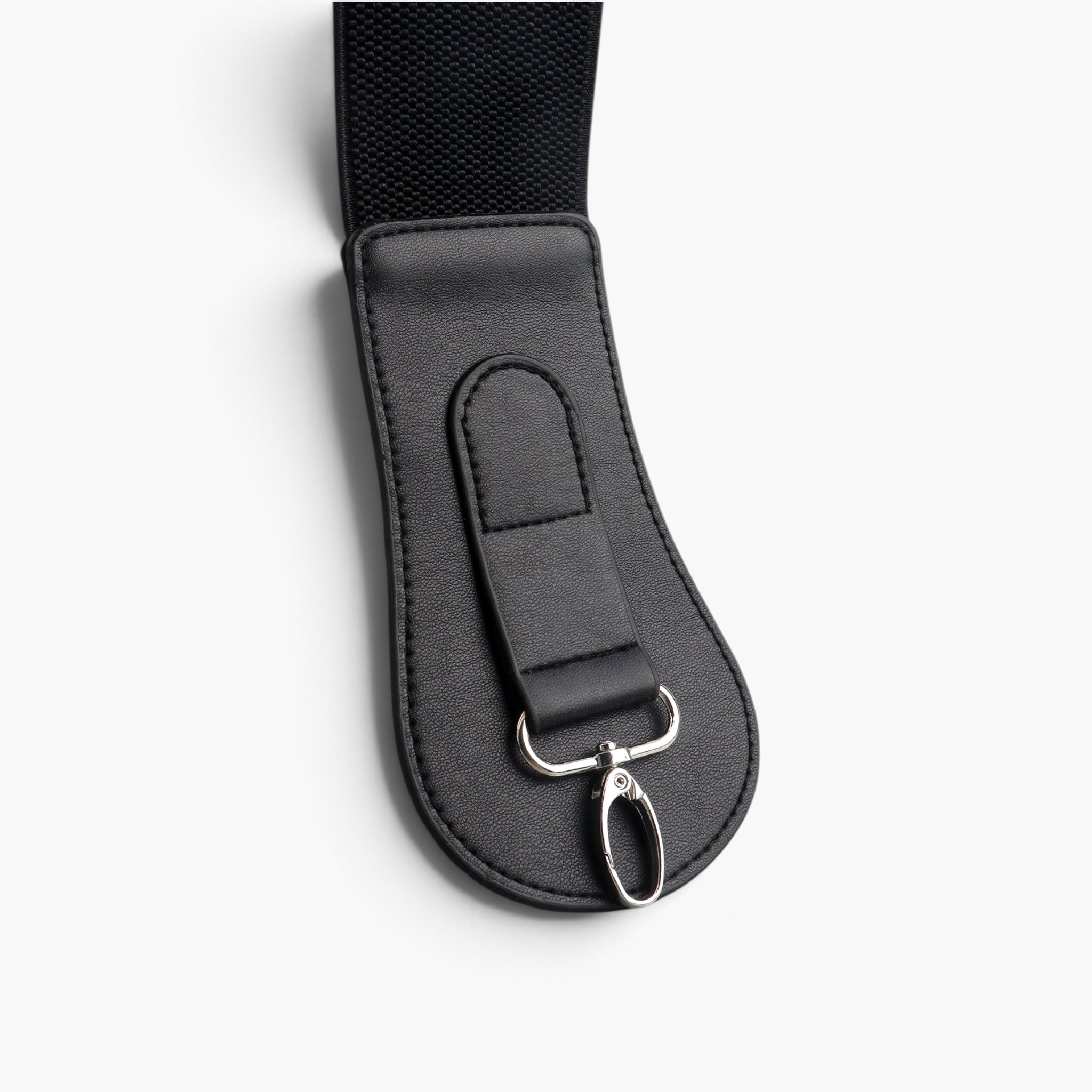 Beach Rose Co. black wide waist belt featuring a contoured PU panel, elastic band, and silver-tone lobster clasp.