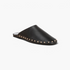 Beach Rose Co. black flat mules featuring a closed round toe, backless slip-on design, and gold studded trim.