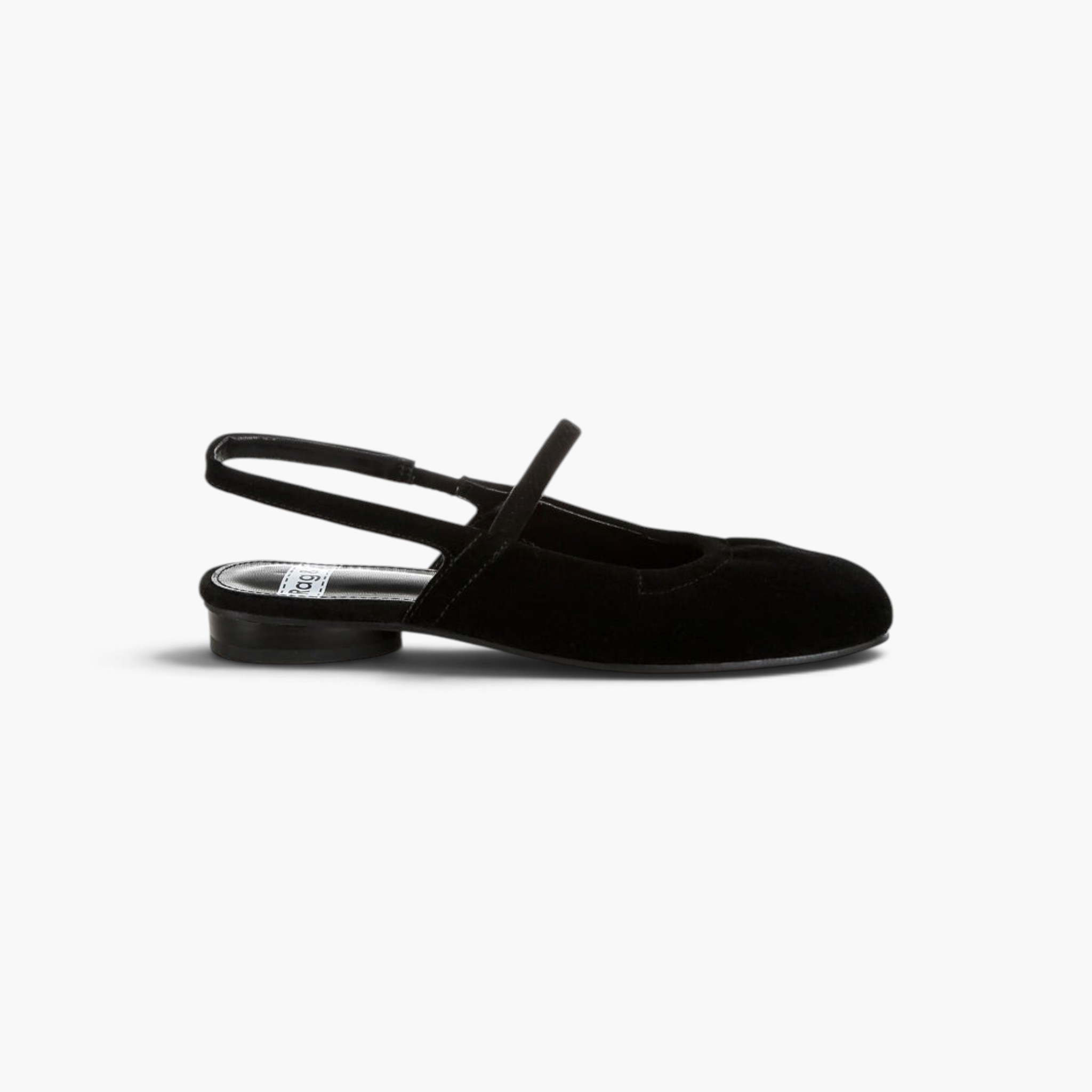 Beach Rose Co. black suede Mary Jane flats with a square toe, midfoot strap, and open slingback design.