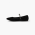 Beach Rose Co. black suede Mary Jane flats with a pointed toe and a diamante-studded strap on a white background.