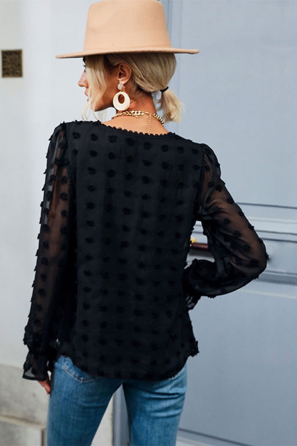 Beach Rose Co. - Black Swiss Dot Babydoll Blouse