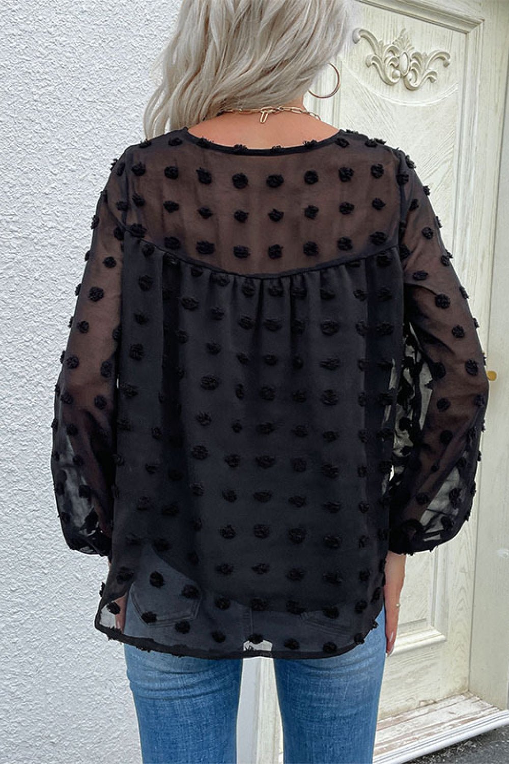 Beach Rose Co. - Black Swiss Dot V - Neck Blouse