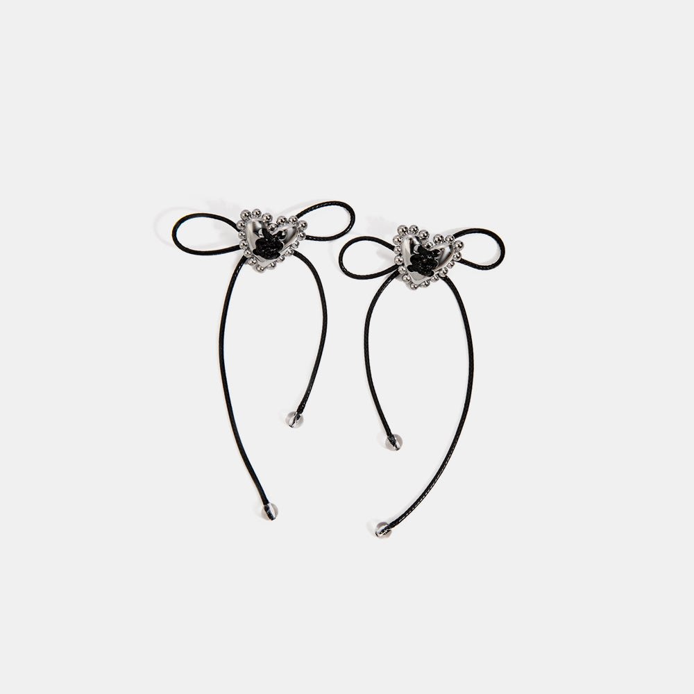 Beach Rose Co. - Black Tied Rope Silver Heart Earrings