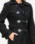 Beach Rose Co. black mid-length peacoat with toggle button closures and side pockets on a model