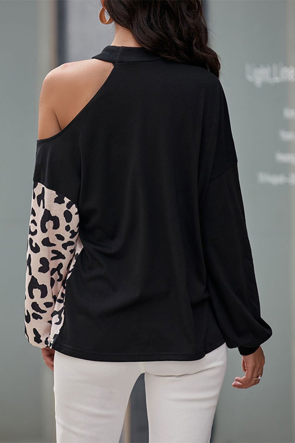 Beach Rose Co. - Black Two - Tone Leopard Cold Shoulder Top