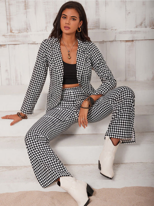 Beach Rose Co. - Black & White Checkered Blazer & Pants Set