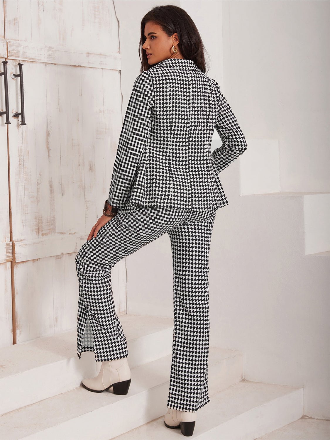 Beach Rose Co. - Black & White Checkered Blazer & Pants Set