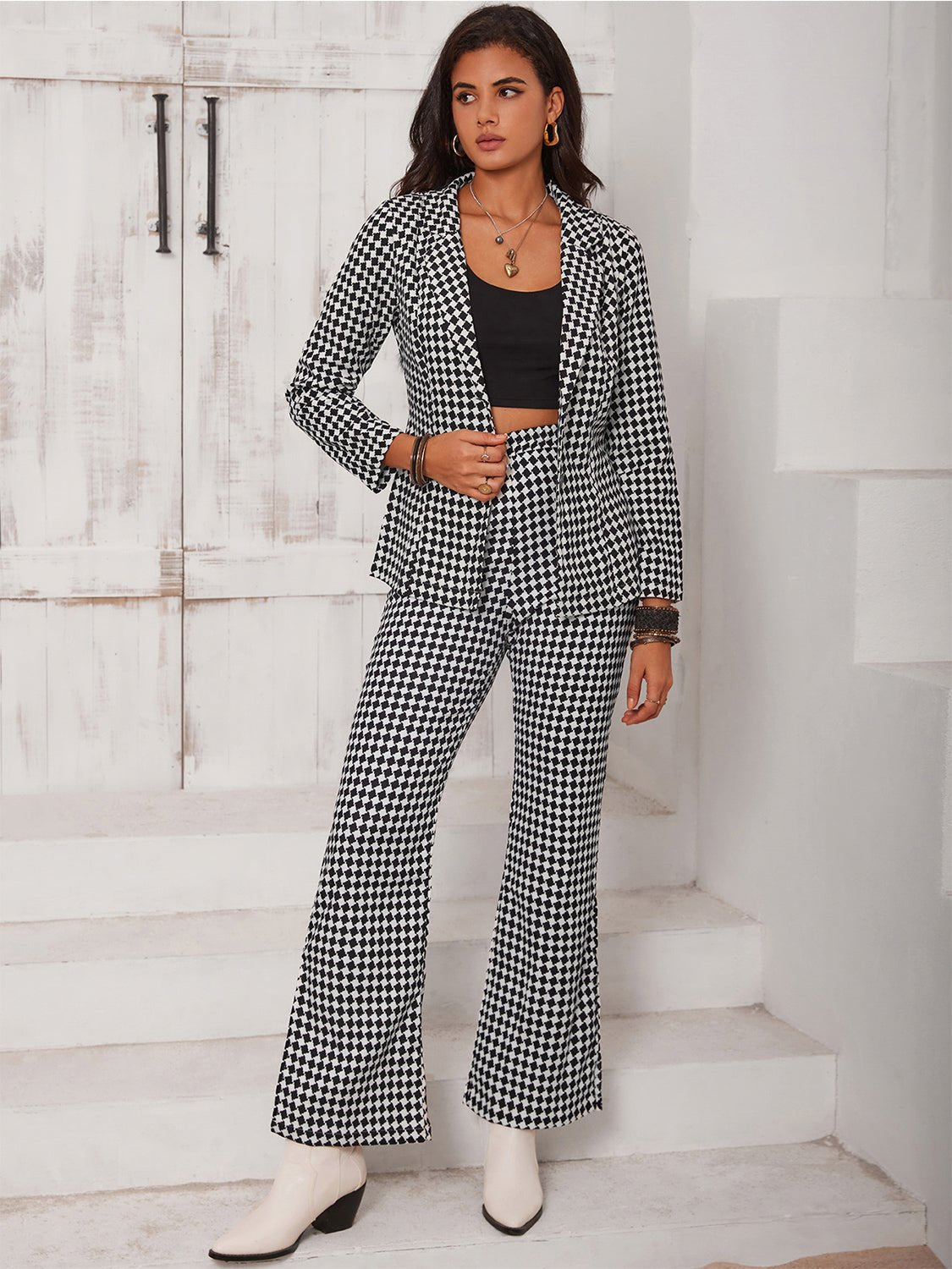 Beach Rose Co. - Black & White Checkered Blazer & Pants Set